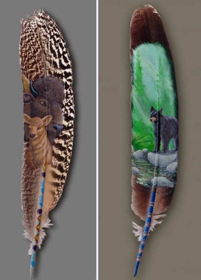Удивительные рисунки на птичьих перьях